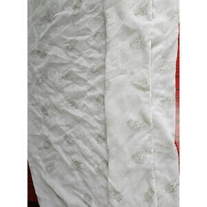 Owl Print Infinity Scarf White Beige Lightweight 30 x 70